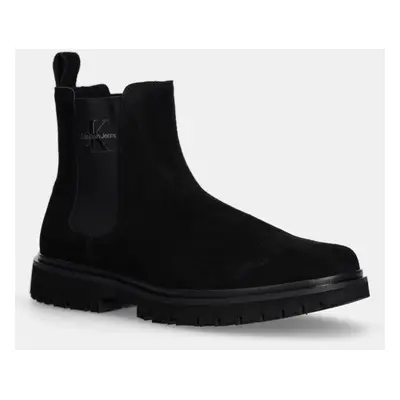 Calvin Klein Jeans bőr bokacsizma EVA BOOT MID CHELSEA ICONIC DR fekete, férfi, YM0YM01080