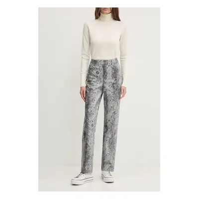 Karl Lagerfeld Jeans nadrág női, szürke, magas derekú egyenes, 246J1005