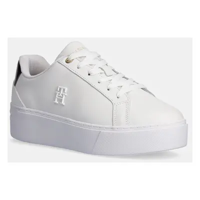 Tommy Hilfiger bőr sportcipő TH PLATFORM COURT SNEAKER fehér, FW0FW08614