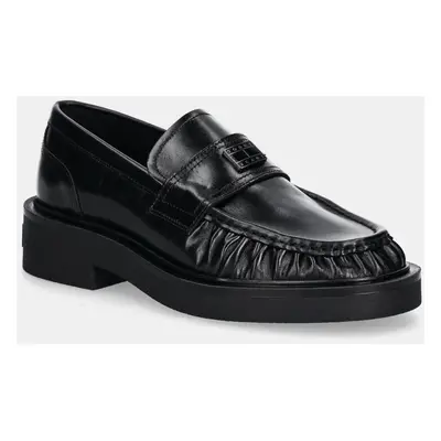 Tommy Jeans bőr mokaszin TJW ORIGIN LOAFER fekete, női, lapos talpú, EN0EN02708