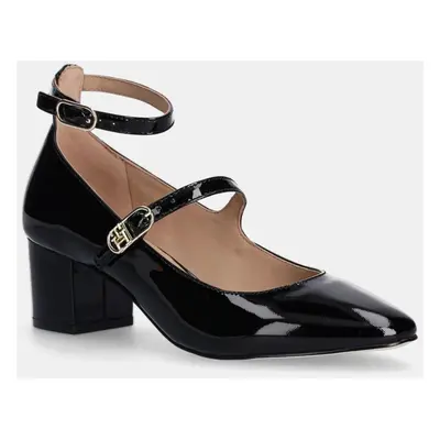 Tommy Hilfiger bőr flip-flop PUMP DOUBLE STRAP PATENT LEATHER fekete, magassarkú, FW0FW08566