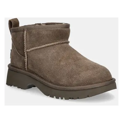 UGG gyerek hócipő velúrból KIDS CLASSIC ULTRA MINI NEW HEIGHTS barna, 1157732K