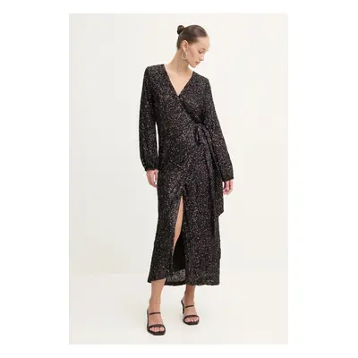 Never Fully Dressed ruha Kira Wrap Dress fekete, maxi, harang alakú, NFDDR1582