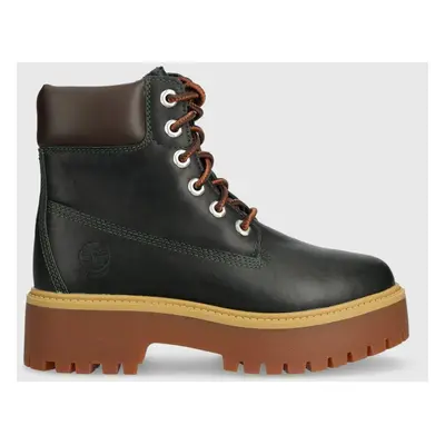 Timberland bőr bakancs Stone Street 6in WP zöld, női, lapos talpú, TB0A5RK1EA11