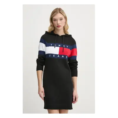 Tommy Jeans pamut ruha fekete, mini, testhezálló, DW0DW19470