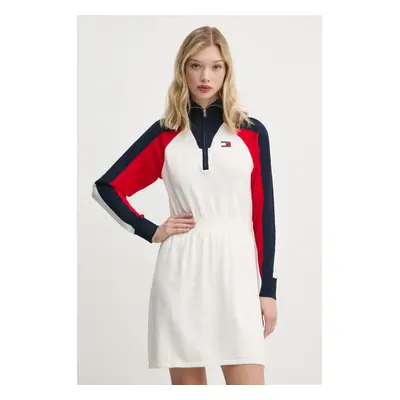 Tommy Jeans ruha gyapjú keverékből bézs, mini, harang alakú, DW0DW19467