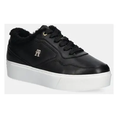 Tommy Hilfiger bőr sportcipő ESSENTIAL PLATFORM SNEAKER FUR fekete, FW0FW08349