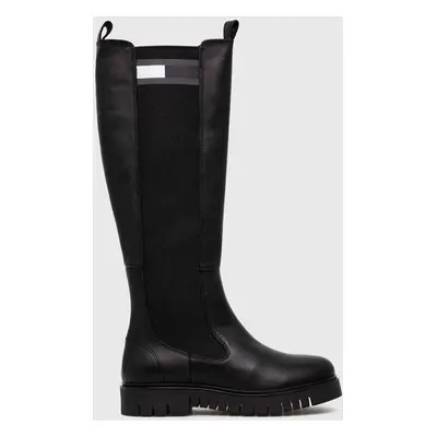 Tommy Jeans csizma TJW HIGH SHAFT BOOT fekete, női, lapos talpú, EN0EN02316