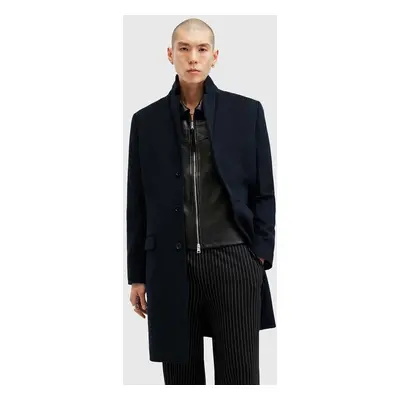 AllSaints kabát gyapjú keverékből HAL COAT sötétkék, átmeneti, M005OZ