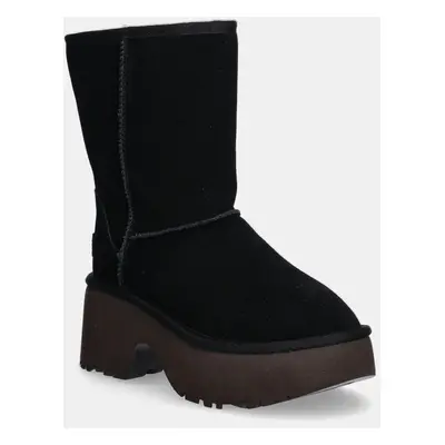 UGG velúr bokacsizma Classic Short New Heights fekete, női, téliesített, magassarkú, 1158310-BLK