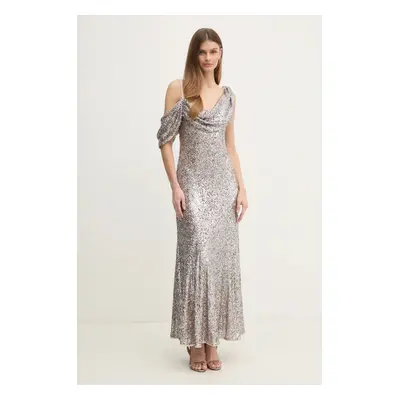 DIANE VON FURSTENBERG ruha ezüst, maxi, harang alakú, DVFGL4S010