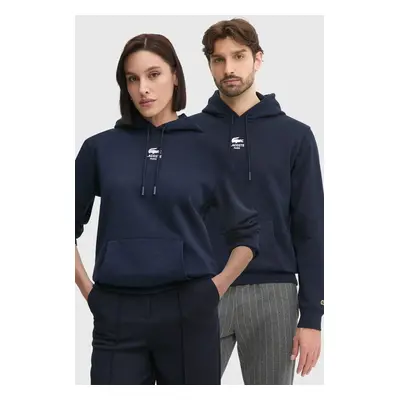 Lacoste pamut melegítőfelső sötétkék, nyomott mintás, kapucnis, SH2740