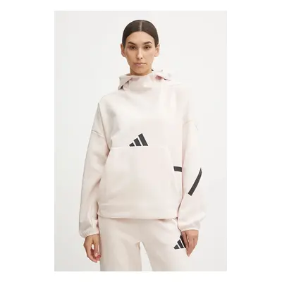 adidas felső ZNE rózsaszín, női, nyomott mintás, kapucnis, JF4782