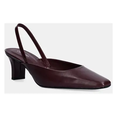 Calvin Klein bőr flip-flop HEEL SLING PUMP - LTH bordó, magassarkú, nyitott sarokkal, HW0HW02267