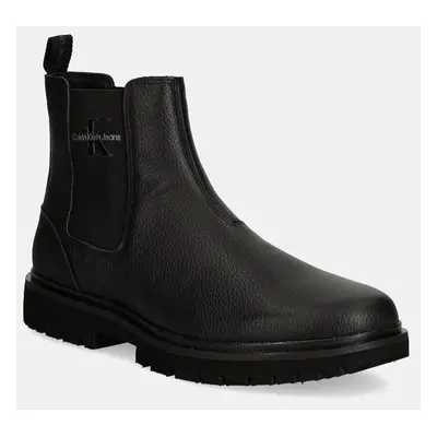 Calvin Klein Jeans bőr bokacsizma EVA MID CHELSEA BOOT LTH fekete, férfi, YM0YM00750