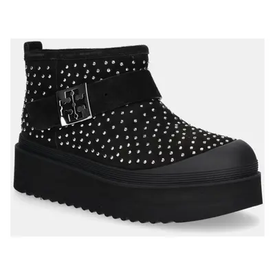 Tory Burch velúr hócipő Mellow Shearling Stud Platform Boot fekete