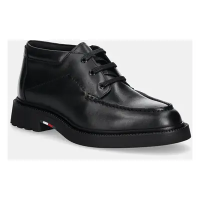 Tommy Hilfiger bőr félcipő HILFIGER COMFORT LWT LTH TOE B fekete, férfi, FM0FM05264