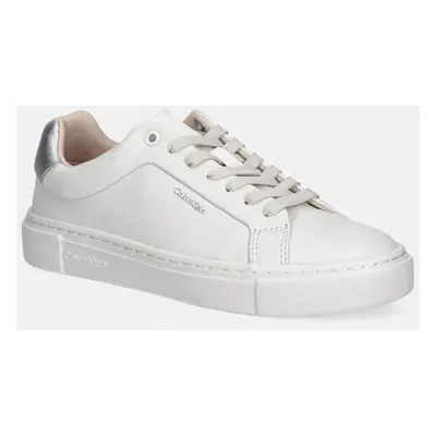 Calvin Klein bőr sportcipő CUPSOLE LACE UP W/ML - LTH fehér, HW0HW02288