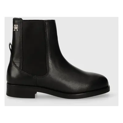 Tommy Hilfiger bőr bokacsizma ELEVATED ESSENT THERMO BOOTIE fekete, női, lapos talpú, FW0FW07483