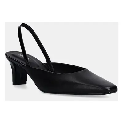 Calvin Klein bőr flip-flop HEEL SLING PUMP - LTH fekete, magassarkú, nyitott sarokkal, HW0HW0226