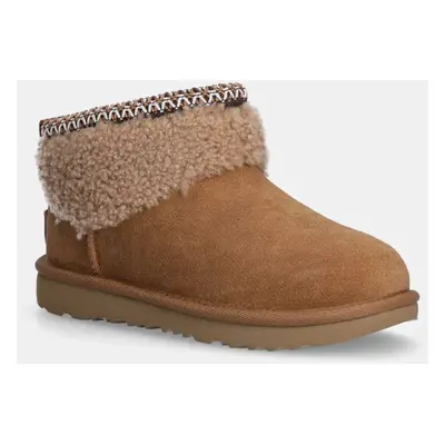 UGG gyerek télicipő velúrból KIDS CLASSIC ULTRA MINI MAXI CURLY barna, 1157730K