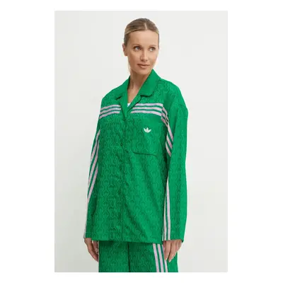 adidas Originals ing 70s Top női, galléros, zöld, relaxed, JN7659