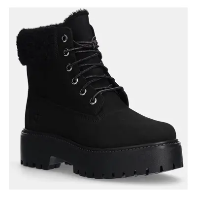 Timberland bokacsizma Stone Street fekete, női, enyhén téliesített, lapos talpú, TB0A2PU6W051