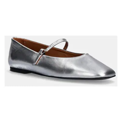 Calvin Klein bőr balerina cipő MARY JANE BALLERINA - MET ezüst, HW0HW02269