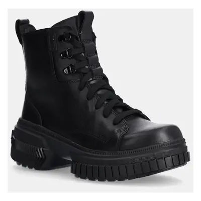 Sorel bőr bakancs ONA AVE BOOT LACE WP fekete, női, lapos talpú