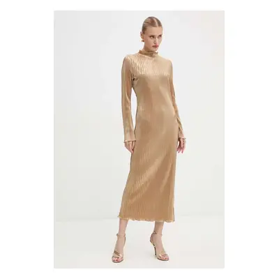 Never Fully Dressed ruha Gold Plisse Sophia Dress sárga, maxi, egyenes, NFDDR1589