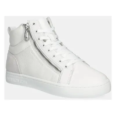 Calvin Klein Jeans bőr sportcipő CLASSIC CUPSOLE ZIP MID IN fehér, YM0YM01156