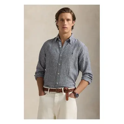 Polo Ralph Lauren len ing galléros, sötétkék, regular