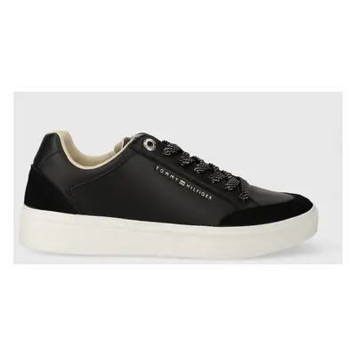 Tommy Hilfiger bőr sportcipő SEASONAL COURT SNEAKER fekete, FW0FW07683