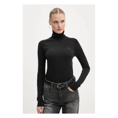 G-Star Raw gyapjú pulóver könnyű, női, fekete, garbónyakú, D25510-D847