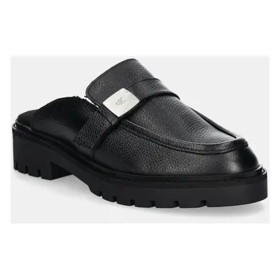 Calvin Klein Jeans bőr papucs FLATFORM SLIPON MG LTH fekete, női, YW0YW01655