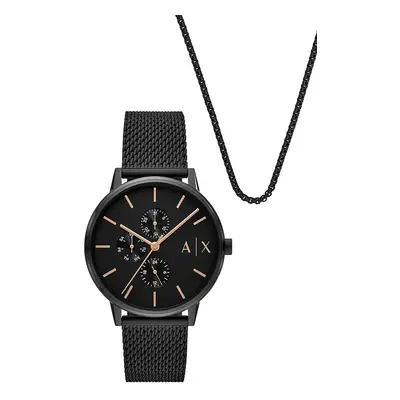 Armani Exchange óra és nyaklánc fekete, AX7162SET