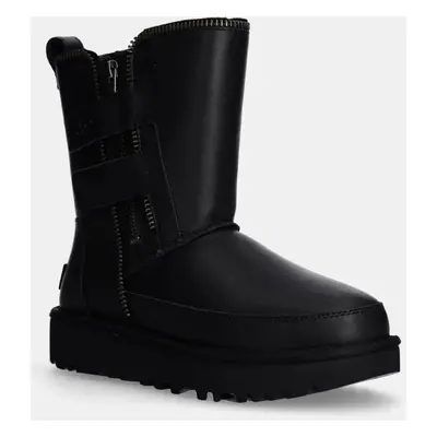 UGG bőr hótaposó Classic Short Moto Boot fekete, 1164710-BLK