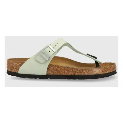 Birkenstock nubuk papucs Gizeh SFB zöld, lapos talpú