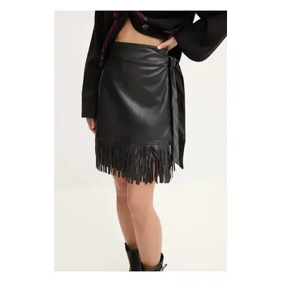 Never Fully Dressed szoknya Vegan Leather Mini Fringe Jaspre fekete, mini, ceruza fazonú, NFDSK5