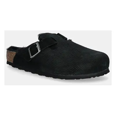 Birkenstock papucs velúrból Boston Corduroy Shearling fekete, férfi