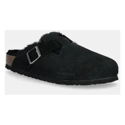 Birkenstock papucs velúrból Boston Corduroy Shearling fekete, női