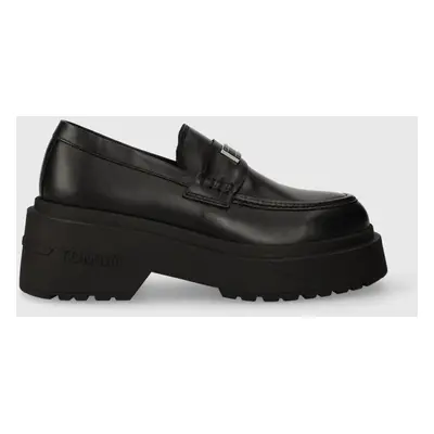 Tommy Jeans bőr mokaszin TJW CHUNKY LOAFER fekete, női, platformos, EN0EN02320