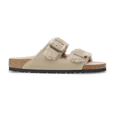 Birkenstock papucs velúrból Arizona Shearling bézs, női