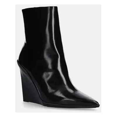 Calvin Klein bőr csizma WEDGE ANKLE BOOT LTH fekete, női, éksarkú, HW0HW02256