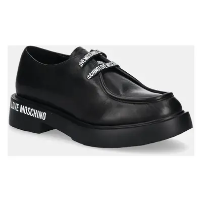 Love Moschino bőr félcipő fekete, női, lapos talpú, JA10414G0LIA0000