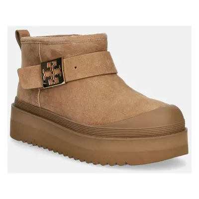 Tory Burch velúr hócipő Mellow Shearling Platform Boot barna