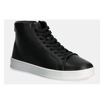 Calvin Klein bőr sportcipő HIGH TOP LACE UP fekete, HM0HM01547