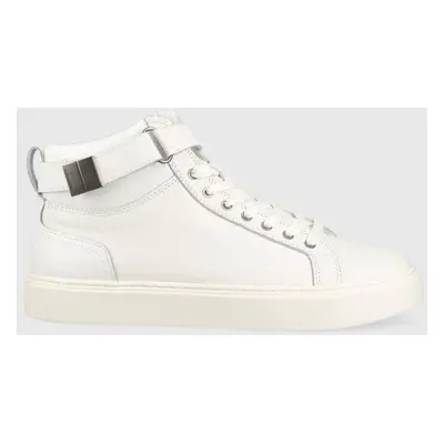 Calvin Klein bőr sportcipő HIGH TOP LACE UP W/PLAQUE fehér, HM0HM00973