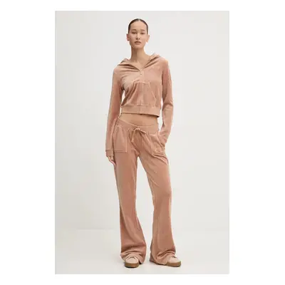 Juicy Couture velúr melegítőnadrág HERITAGE CROWN CAISA LOW RISE PANT barna, nyomott mintás, JCG