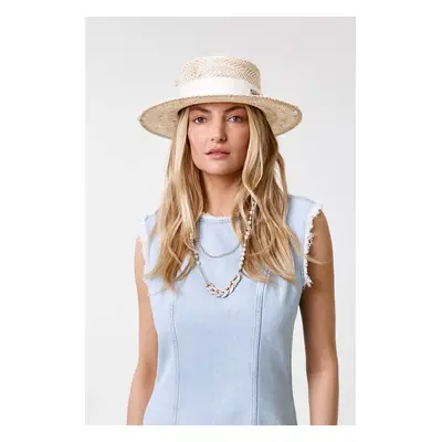 LE SH KA headwear kalap Double Chain Pearl Canotier bézs, DCPearlCanotier